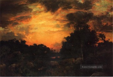 Sonnenuntergang auf Long Island Landschaft Thomas Moran Wald Ölgemälde